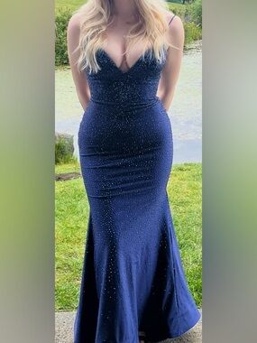 Navy Beaded Mermaid Grad/Formal Dress